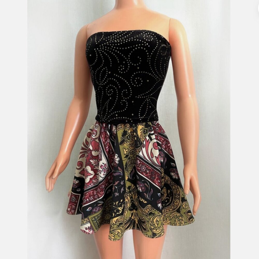 Black sparkly velvet top & paisley mlticolor skirt for My Size Barbie Doll 36"